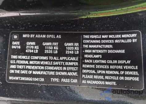 2016 Buick Cascada Premium z USA, uszkodzony, nr VIN W04WT3N58GG104139